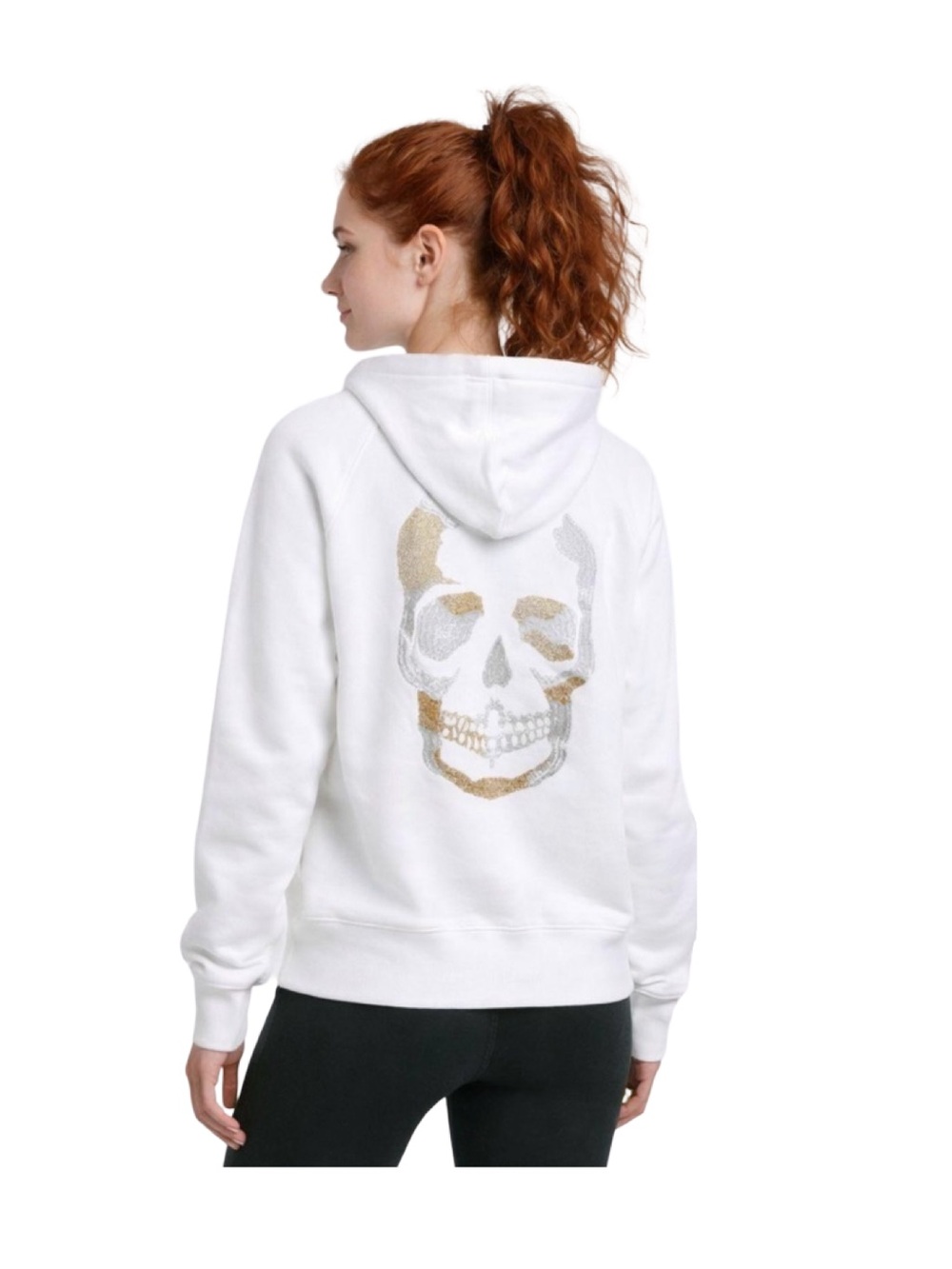Zadig & Voltaire White zip up Hoodie with Gold and Silver Skull Graphic small